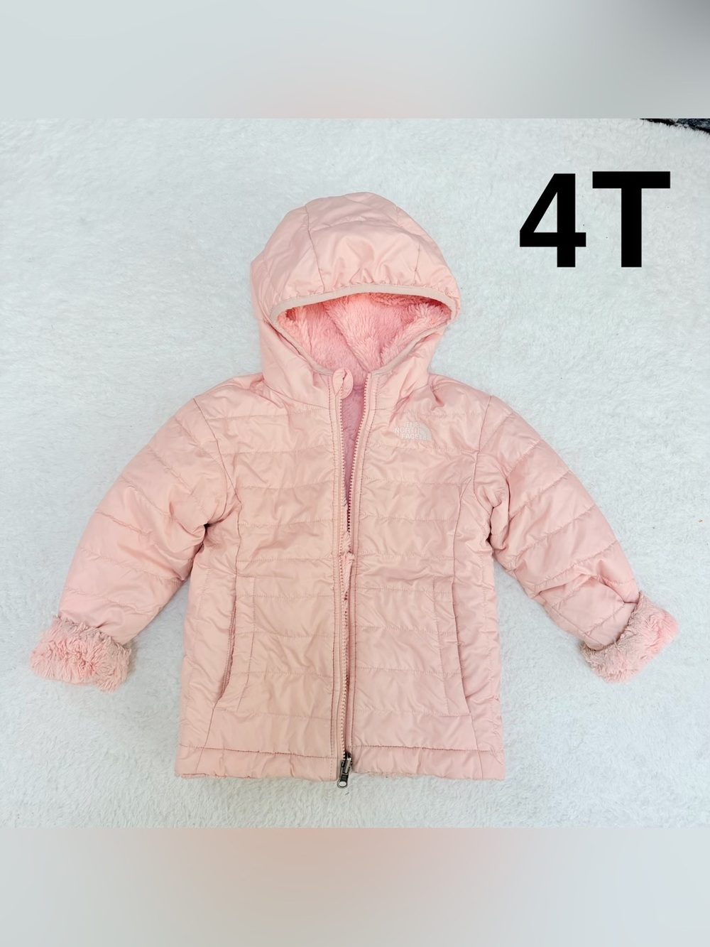 The North Face girls reversible mossbud purple hooded Coat jacket osito size 4T